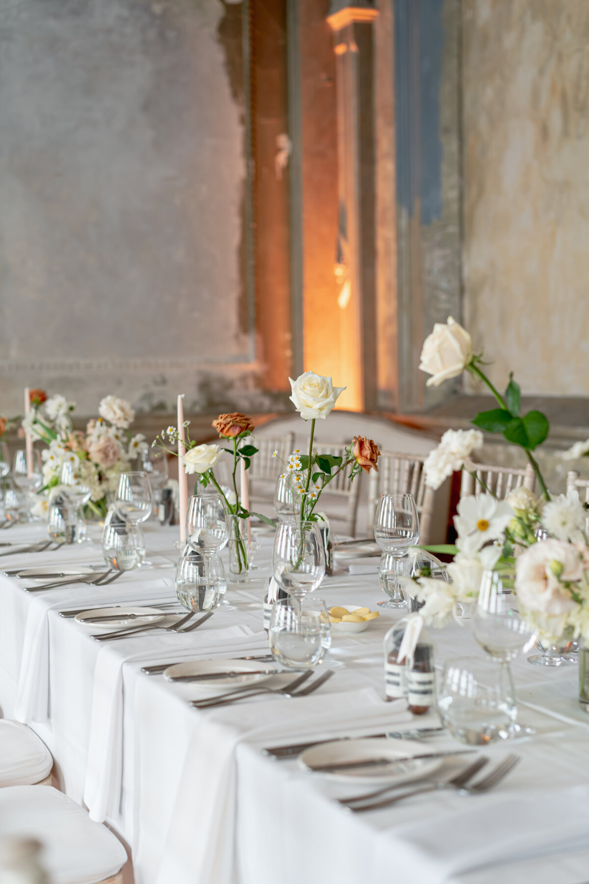 Table set-up with fresh wedding flowers