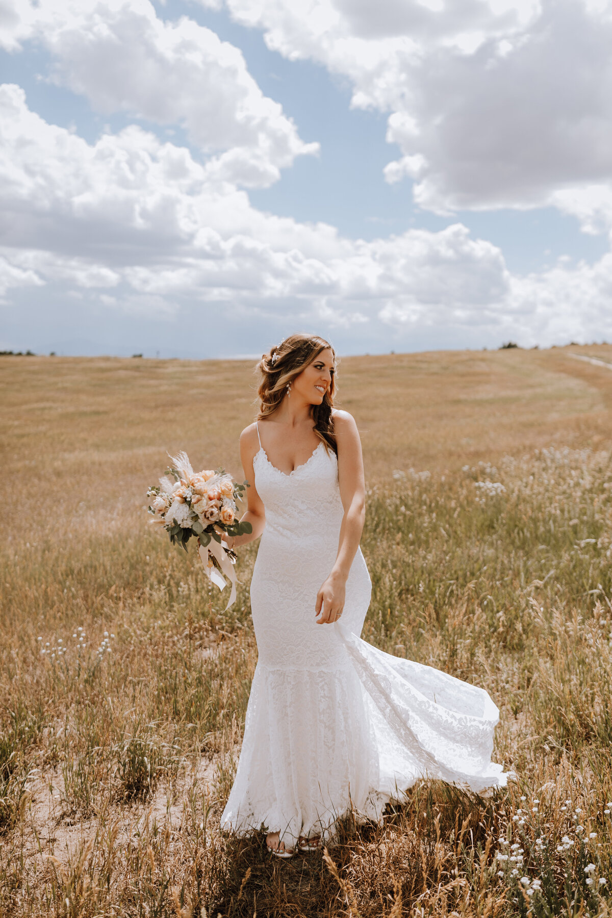 bride in field