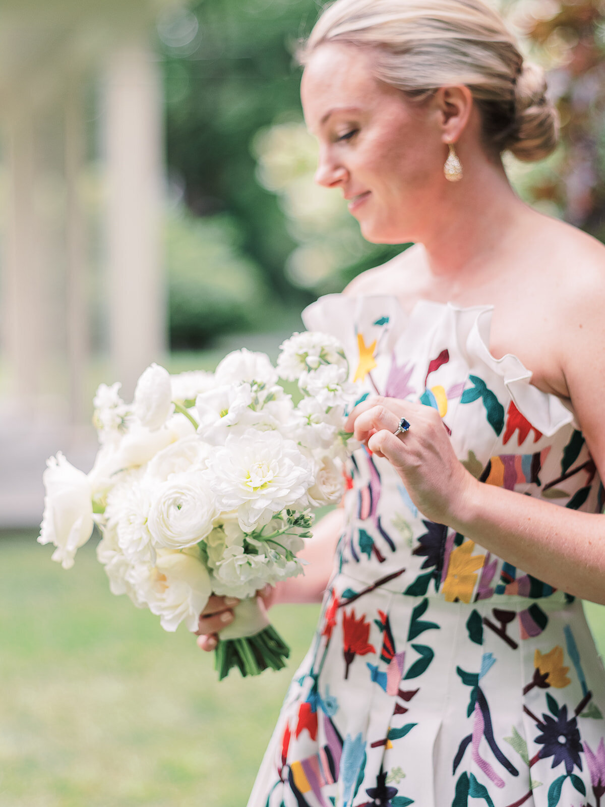 Kate-Murtaugh-Events-Boston-MA-wedding-planner-white-bridal-bouquet-Carolina-Herrera-wedding-dress-colorful