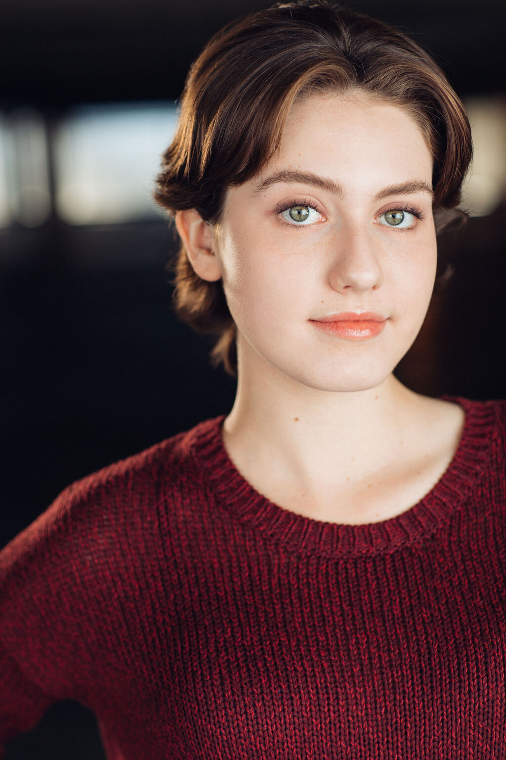 Headshot Photograph Of Young Woman In Maroon Long Sleeves Los Angeles