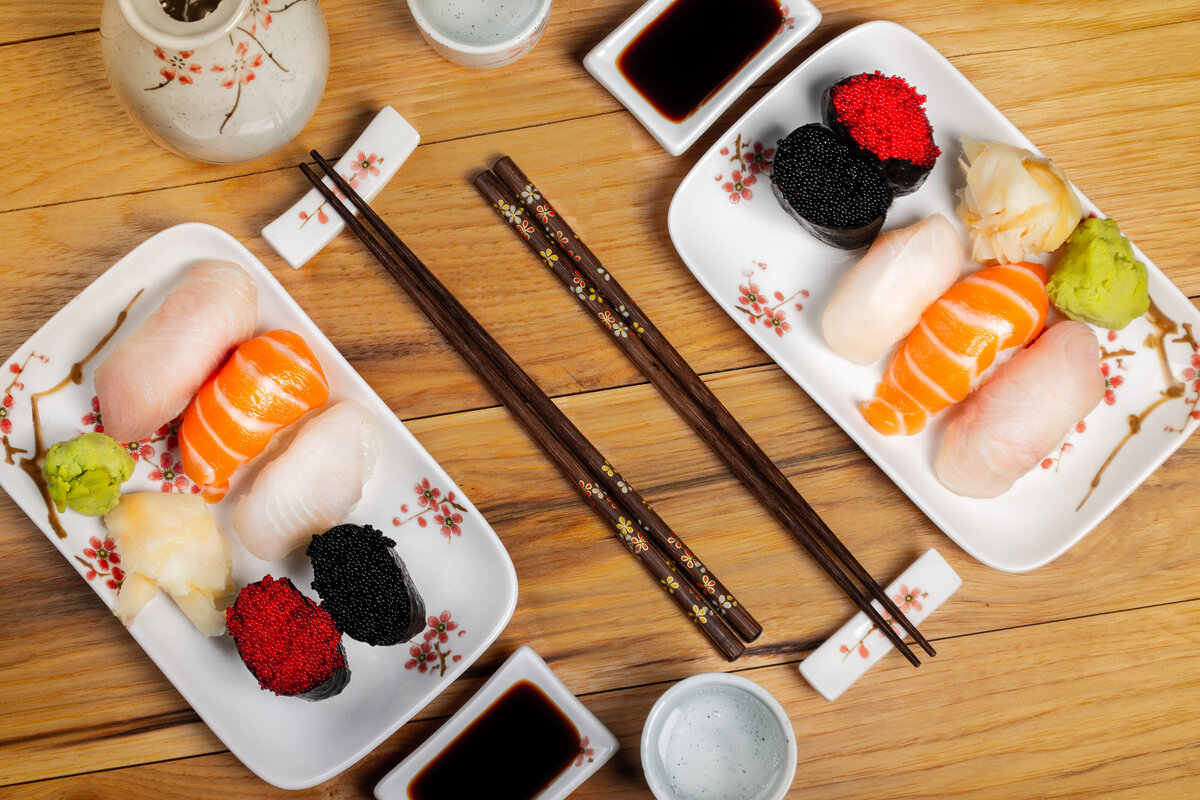JP Nori Sushi and Asian Cuisine sushi and sake set.