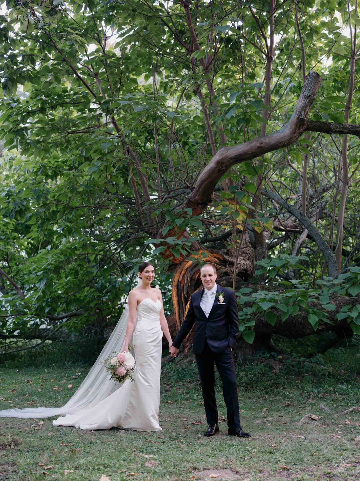 Classic bride and groom portrait at their private residence tented wedding.