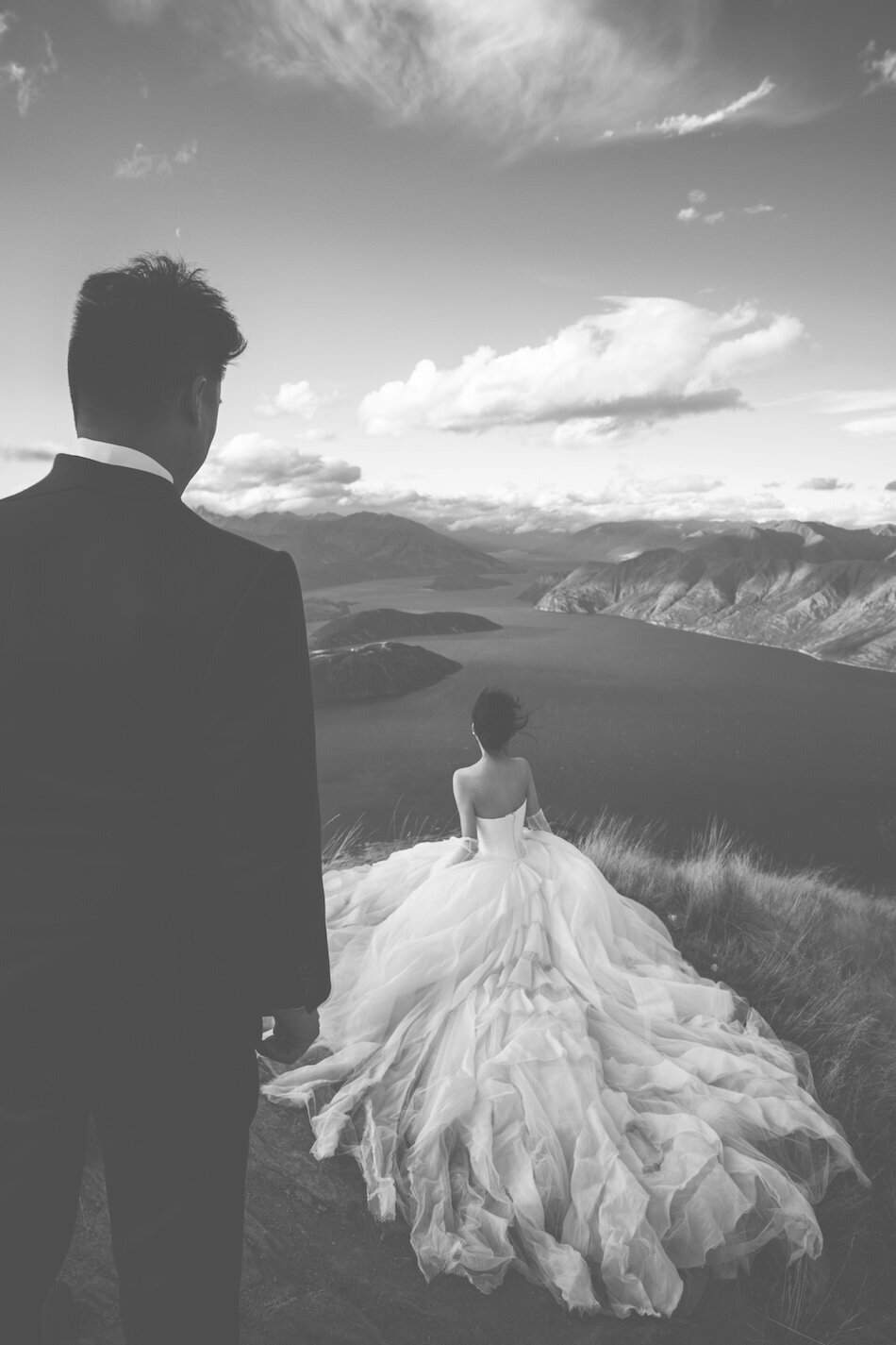 Wedding shoot, Coromandel Peak, Wanaka. Vera Wang Haute iconic wedding dresses.