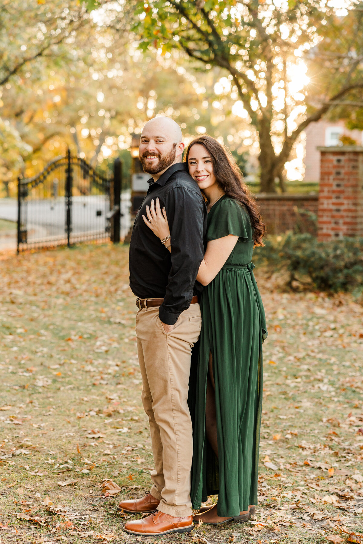 Couple outside in the garden at Cox Hall Gardens in Carmel, Indiana