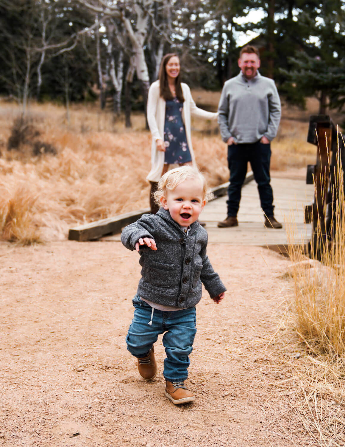 denver family photography - young boy walking and smiling