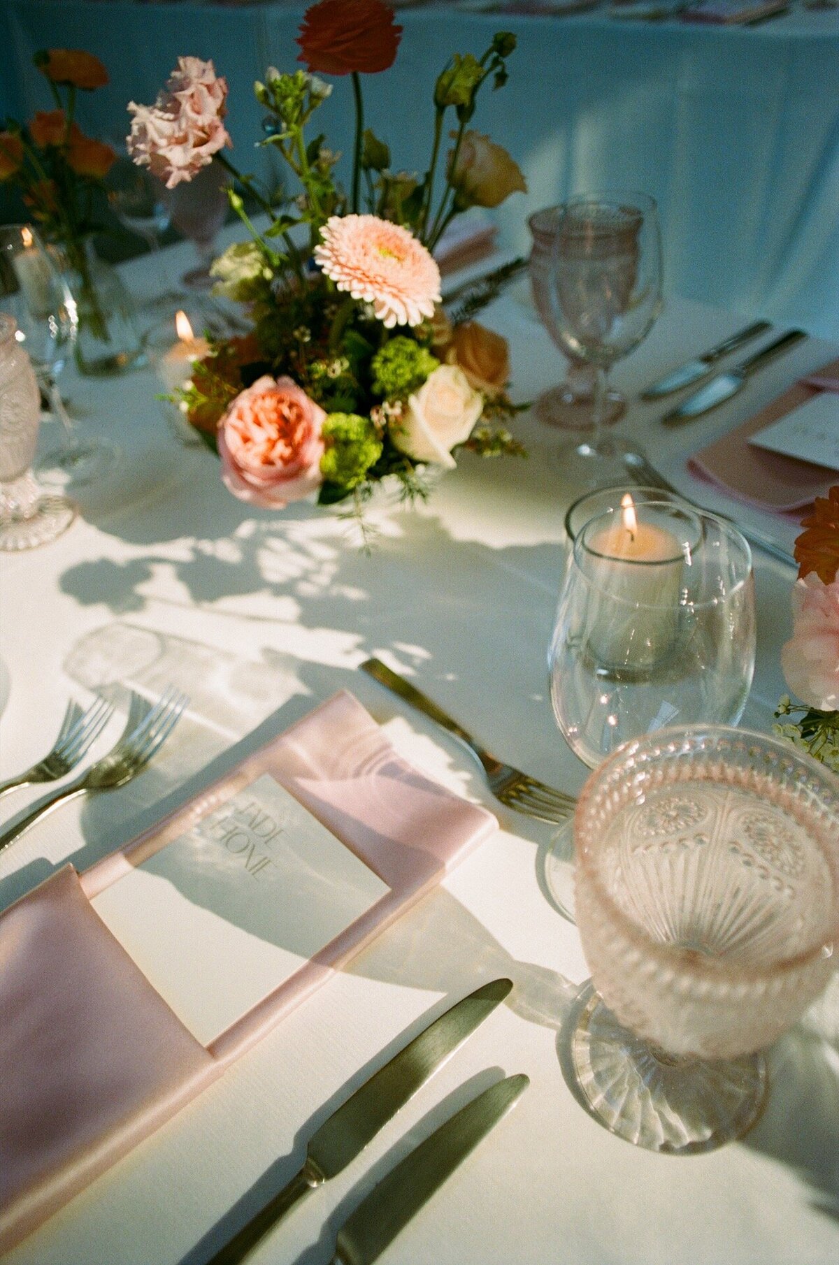 A wedding table setup captured on film photography