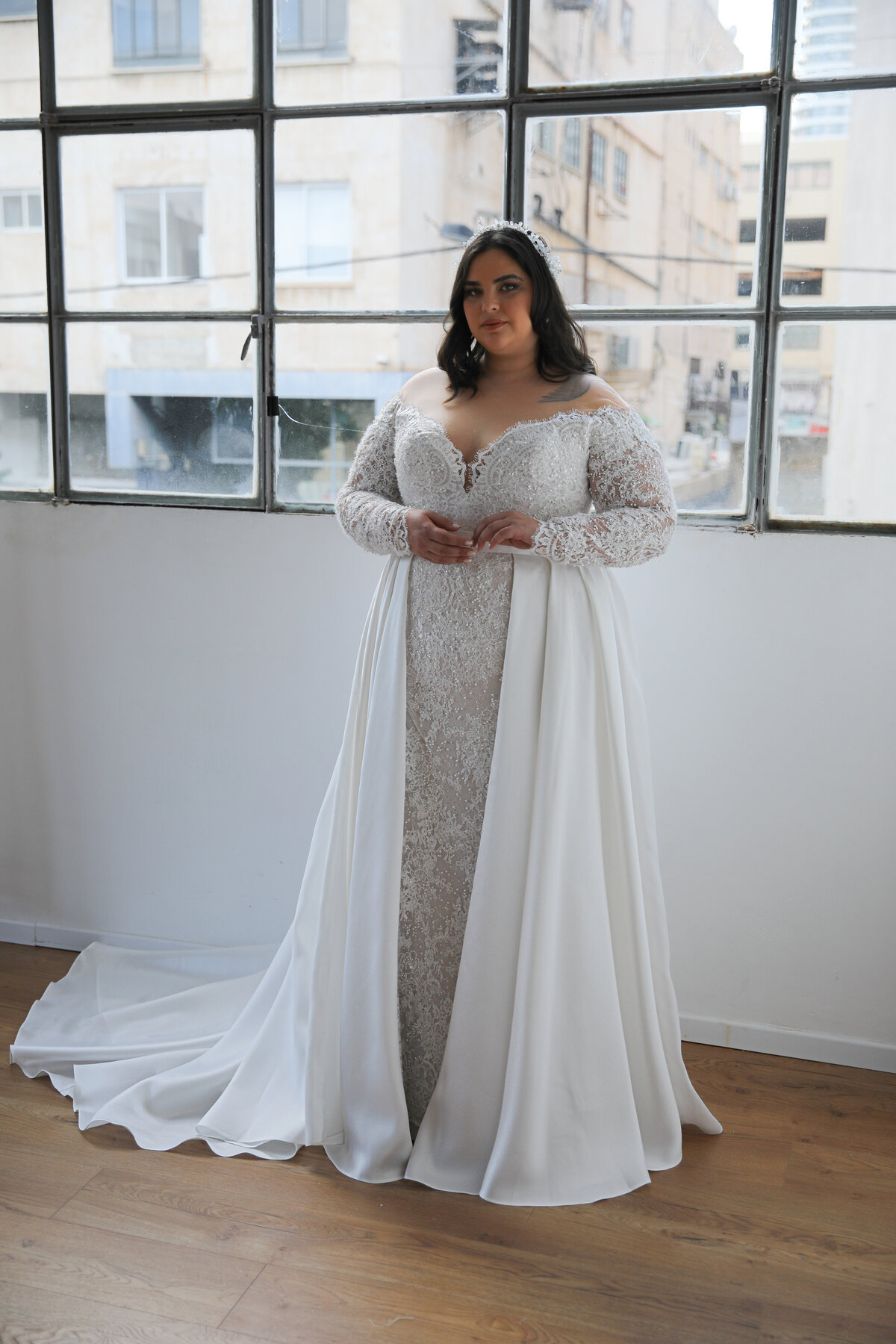 Plus Size wedding dress with overskirt
