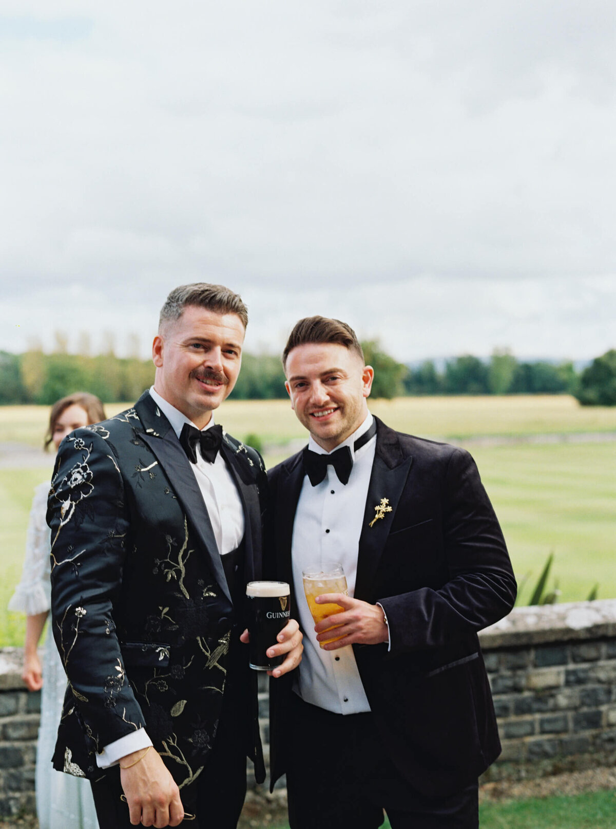 A wedding day photo of guests during cocktail hour at Luttrellstown Castle