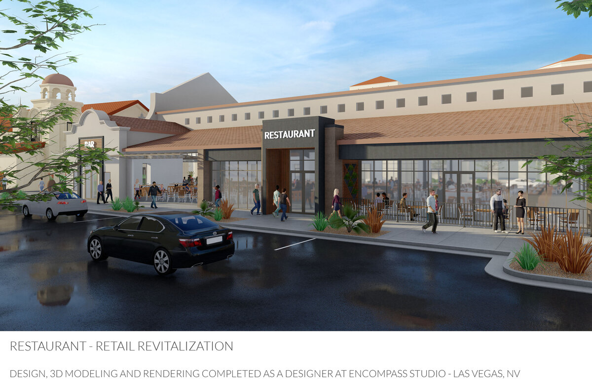Las Vegas shopping center revitalization design, 3d modeling and rendering