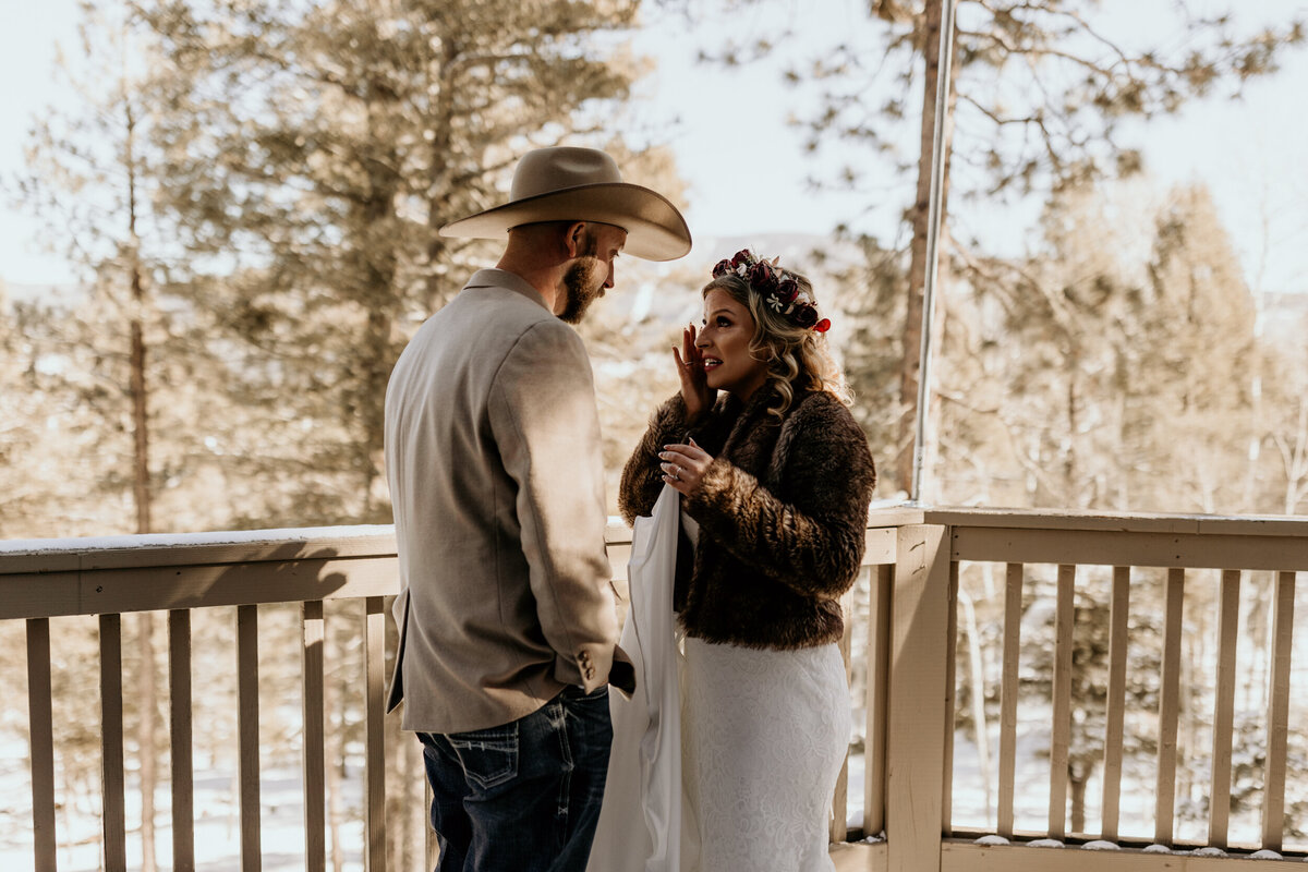 intimate first look between a bride and groom