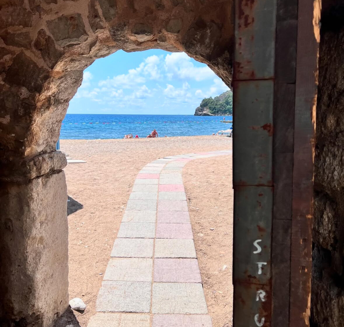 Blue sea and sky with Architecture Door Opening