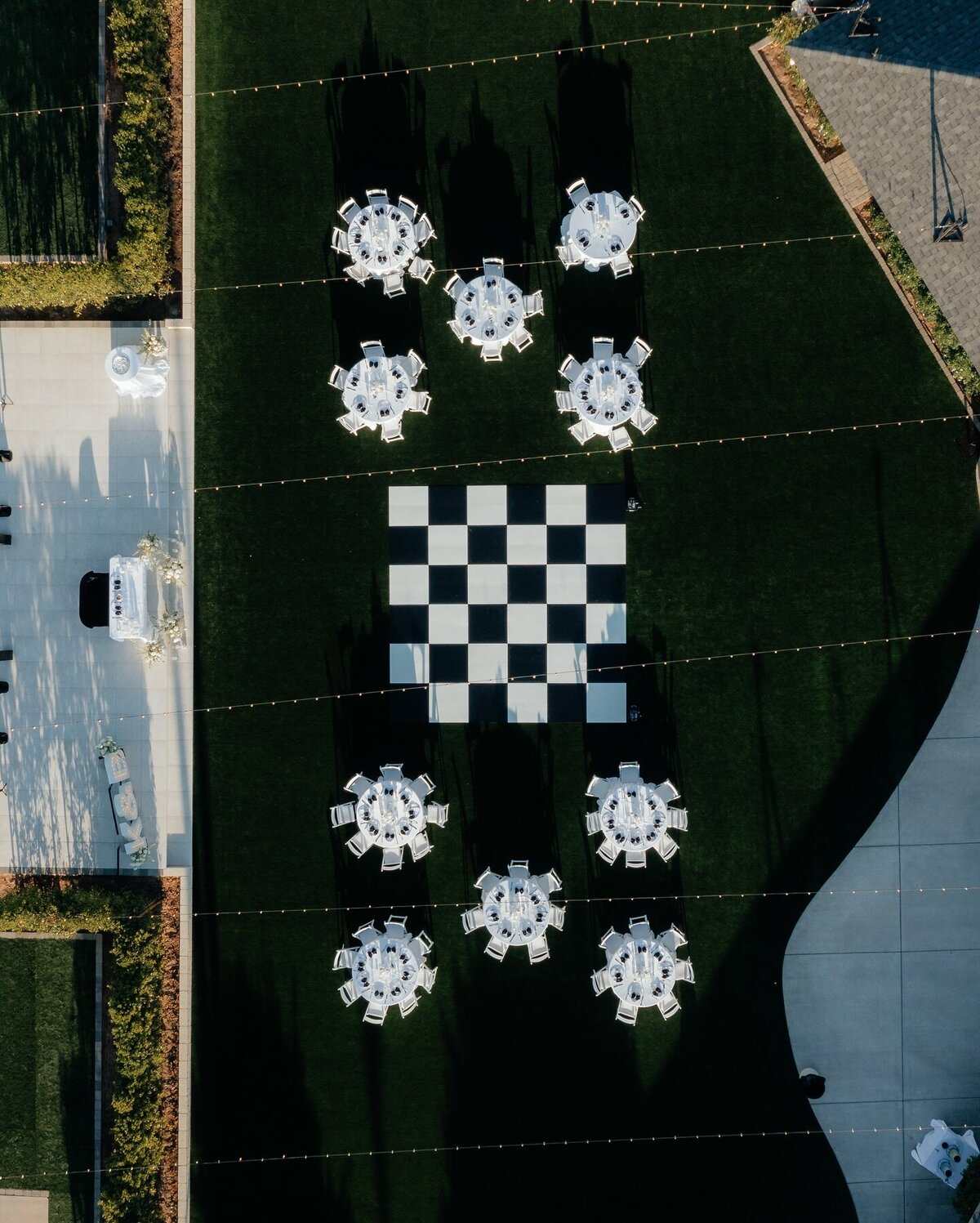 Aerial photo with checker dance floor