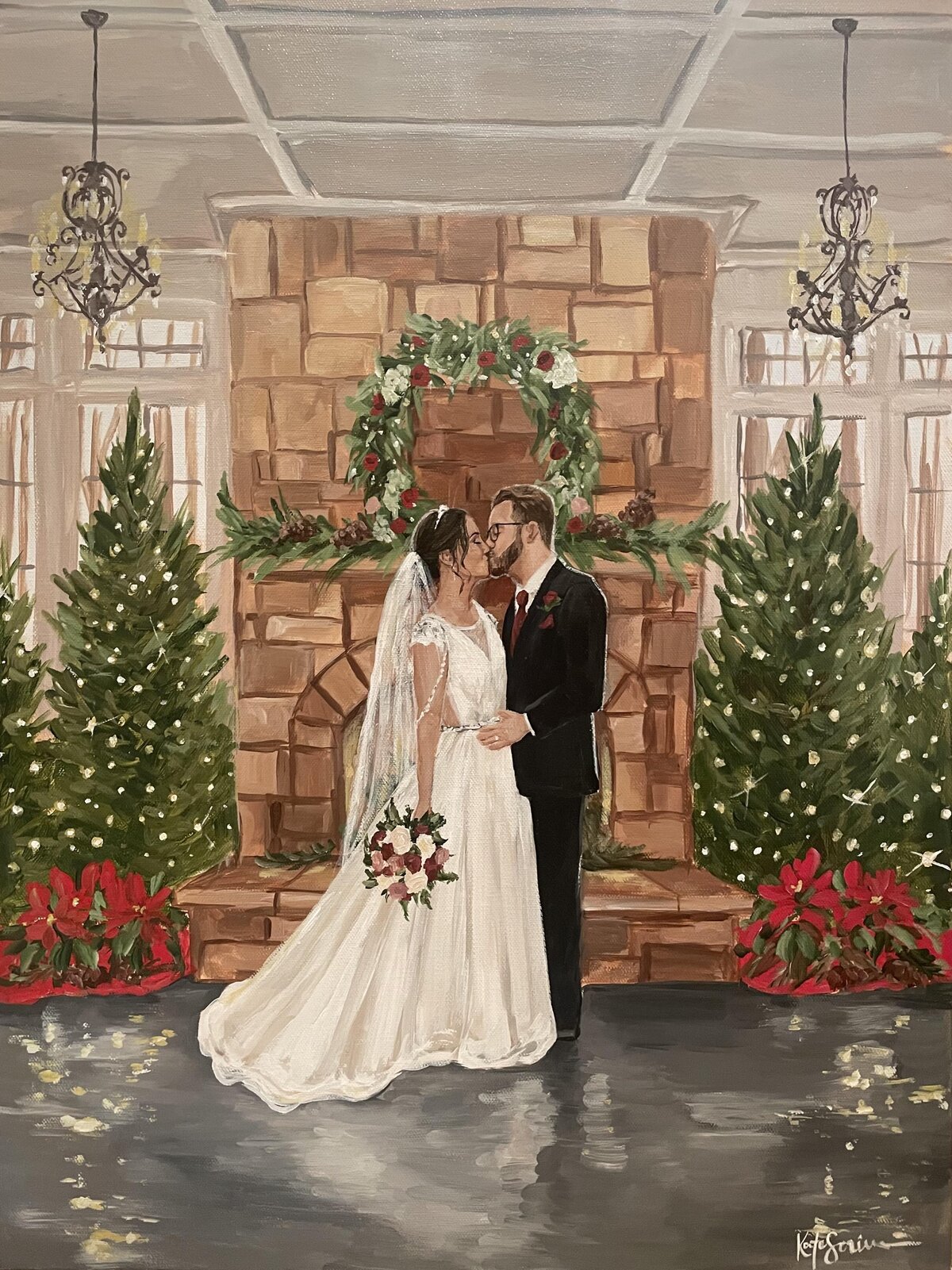 painting of bride and groom