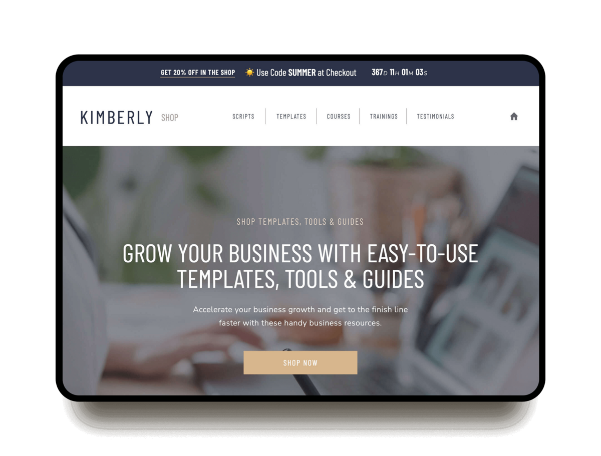 kimberly showit website template for coaches, course creators, and service providers