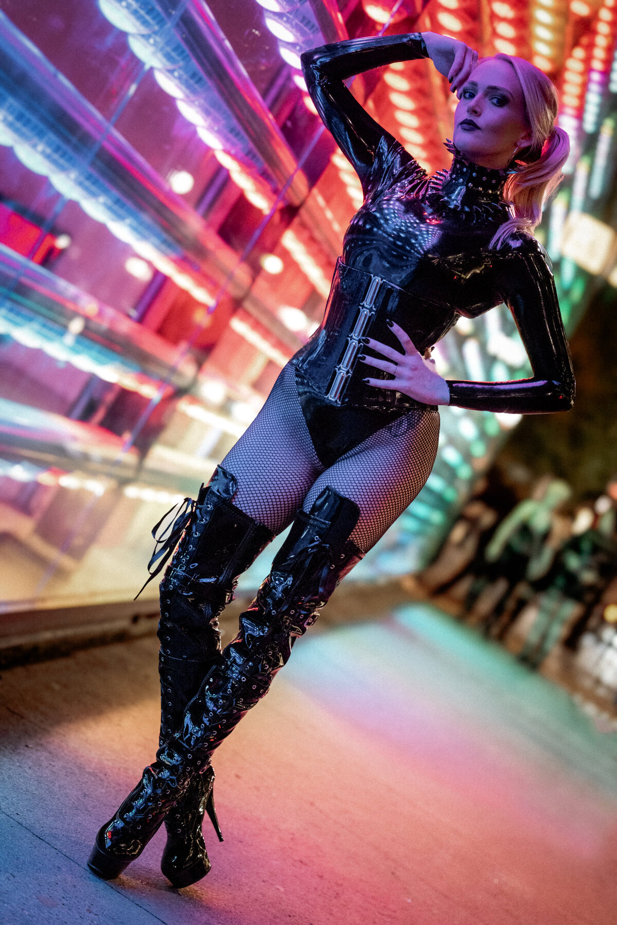 Street Photography Model in latex at MFW