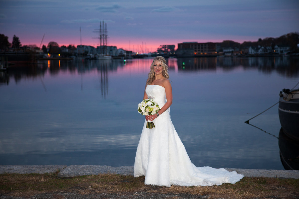 Bride at sunset at Mystic Seaport