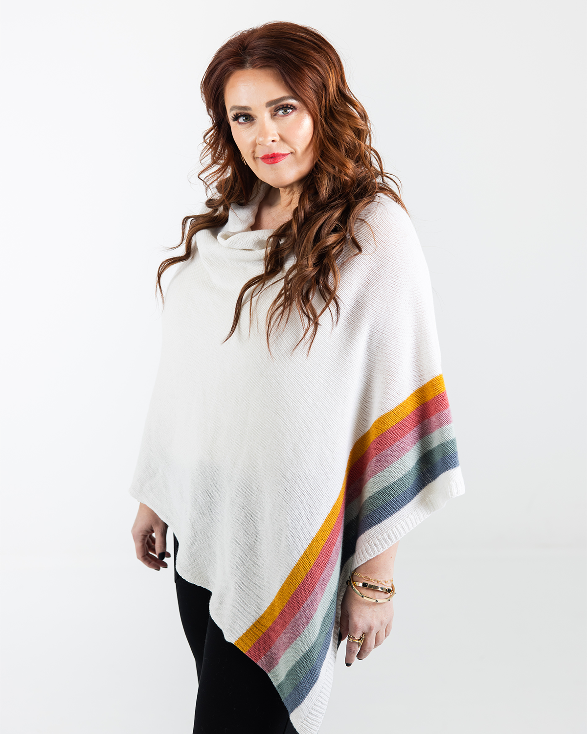 Sun Valley Poncho Cashmere Cream Rainbow Heidi Hennessy2