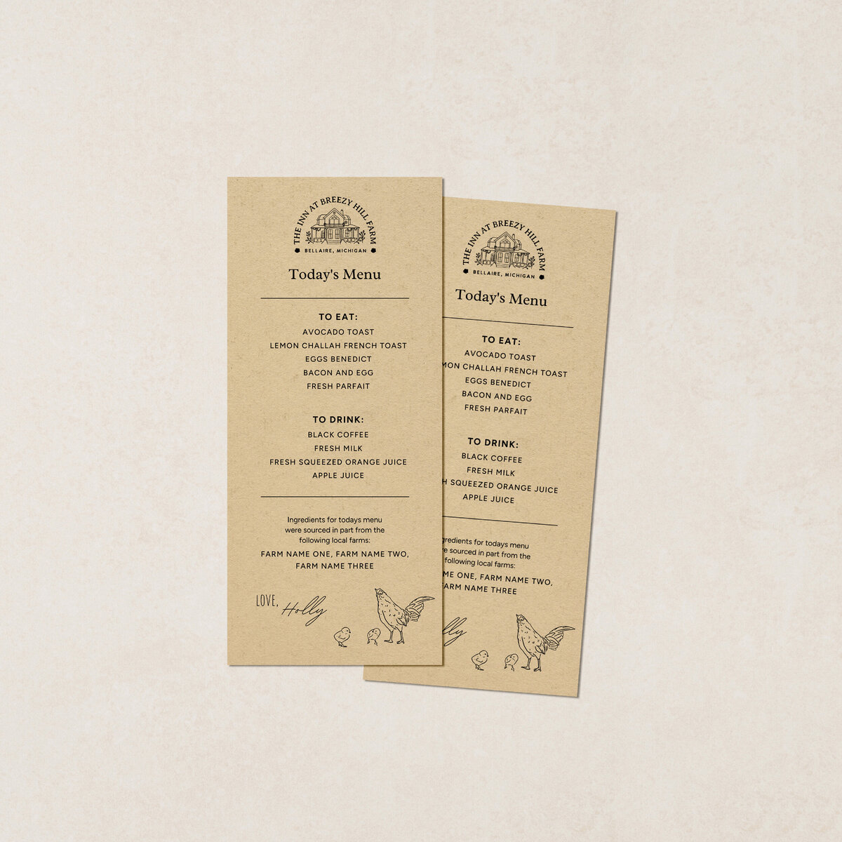 Menu design for farm to table bed and breakfast