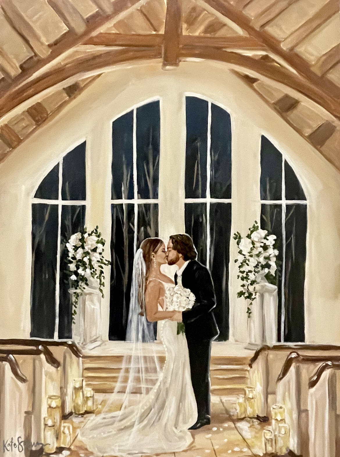 painting of bride and groom