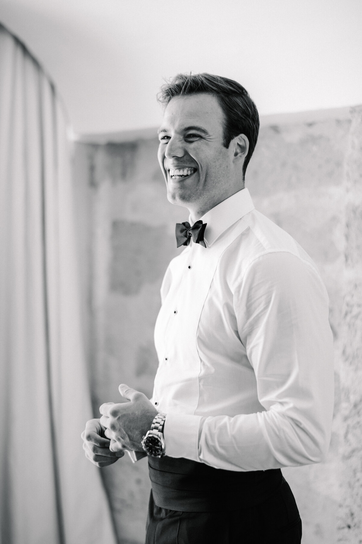 groom getting ready for wedding at cap rocat in mallorca