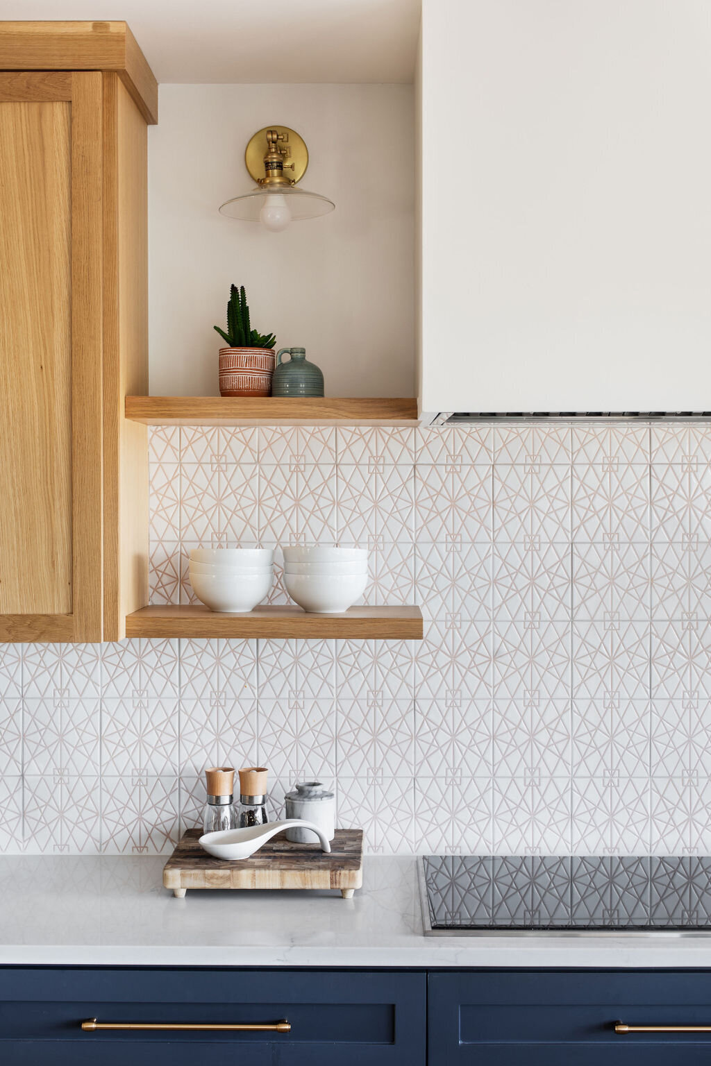 modern kitchen two tone navy and wood 1