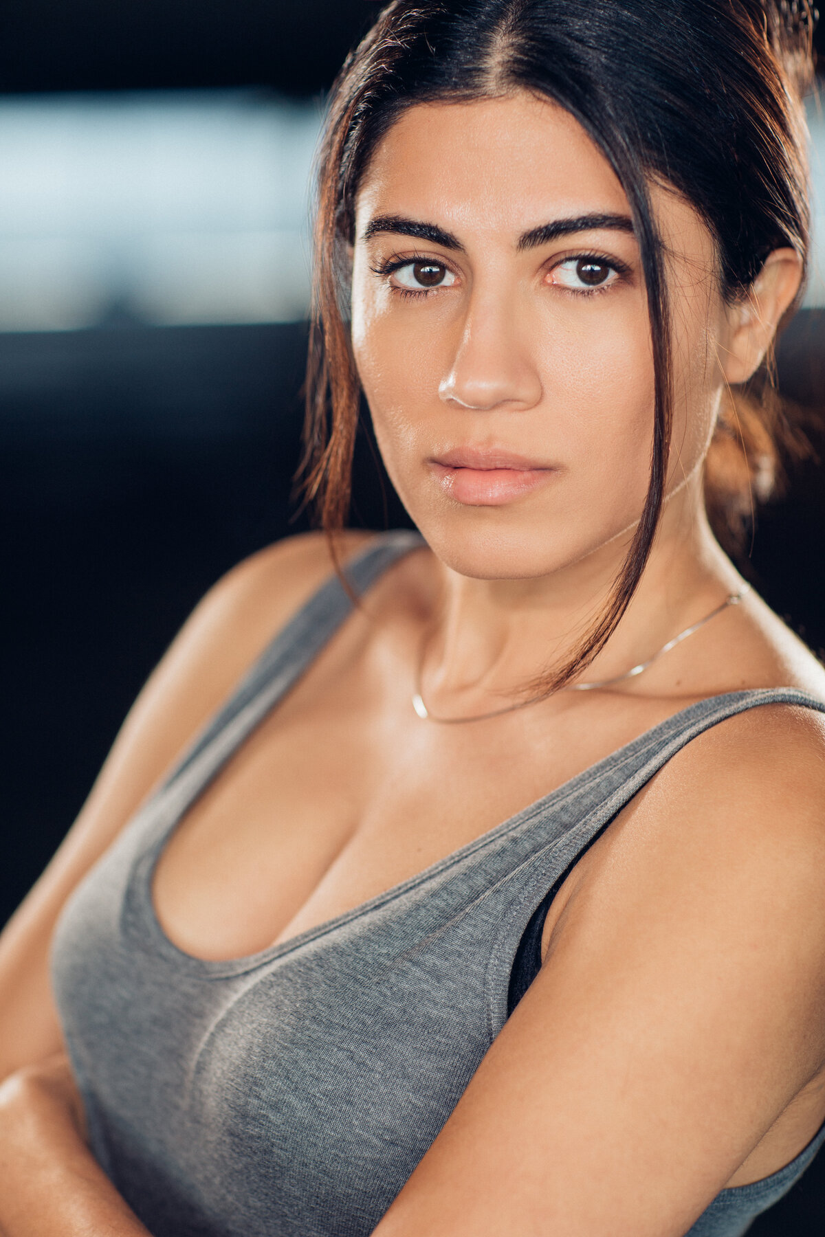 Headshot Photograph Of Young Woman In Gray Tank Top Los Angeles