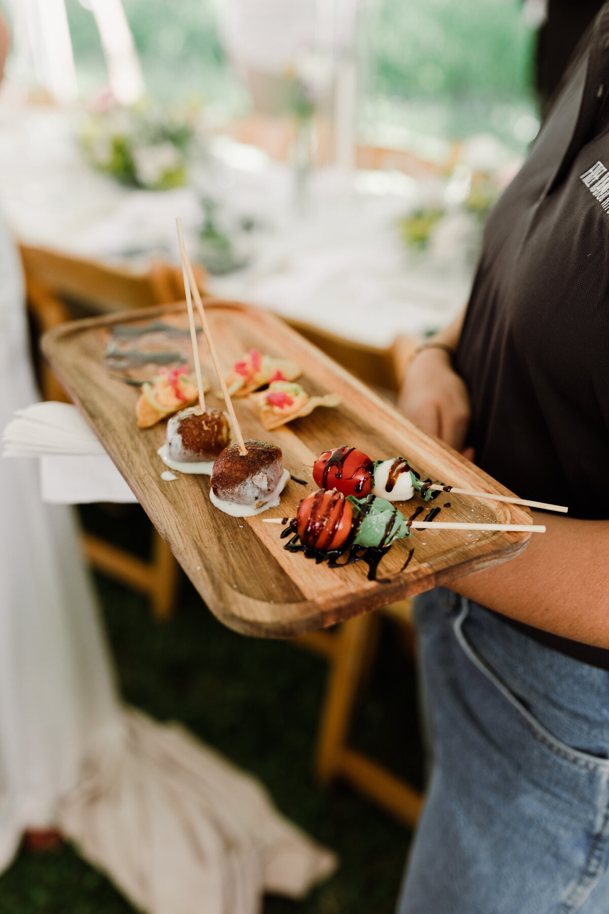 Appetizers being served at Dallenbach Ranch Colorado Wedding reception