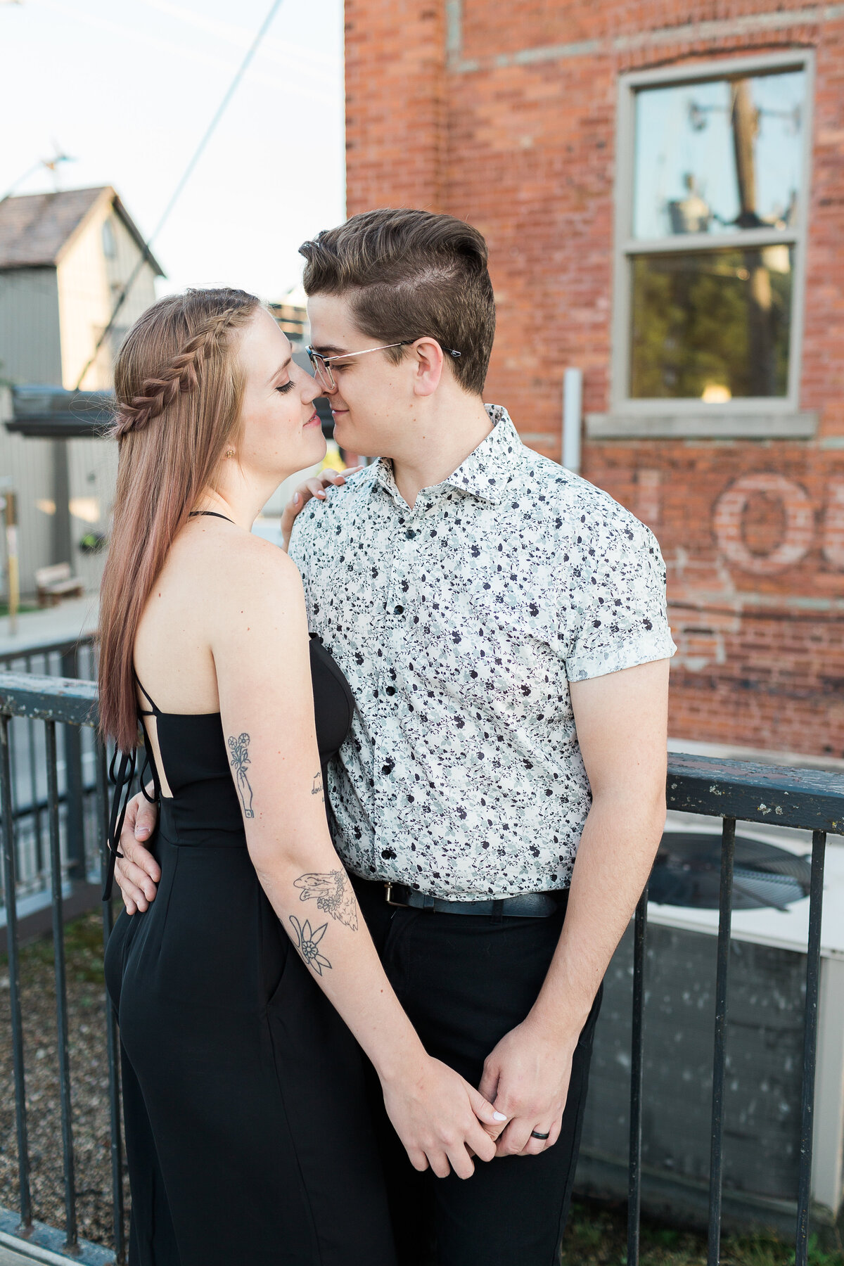 engagement couple photo of kissing in engagement photo