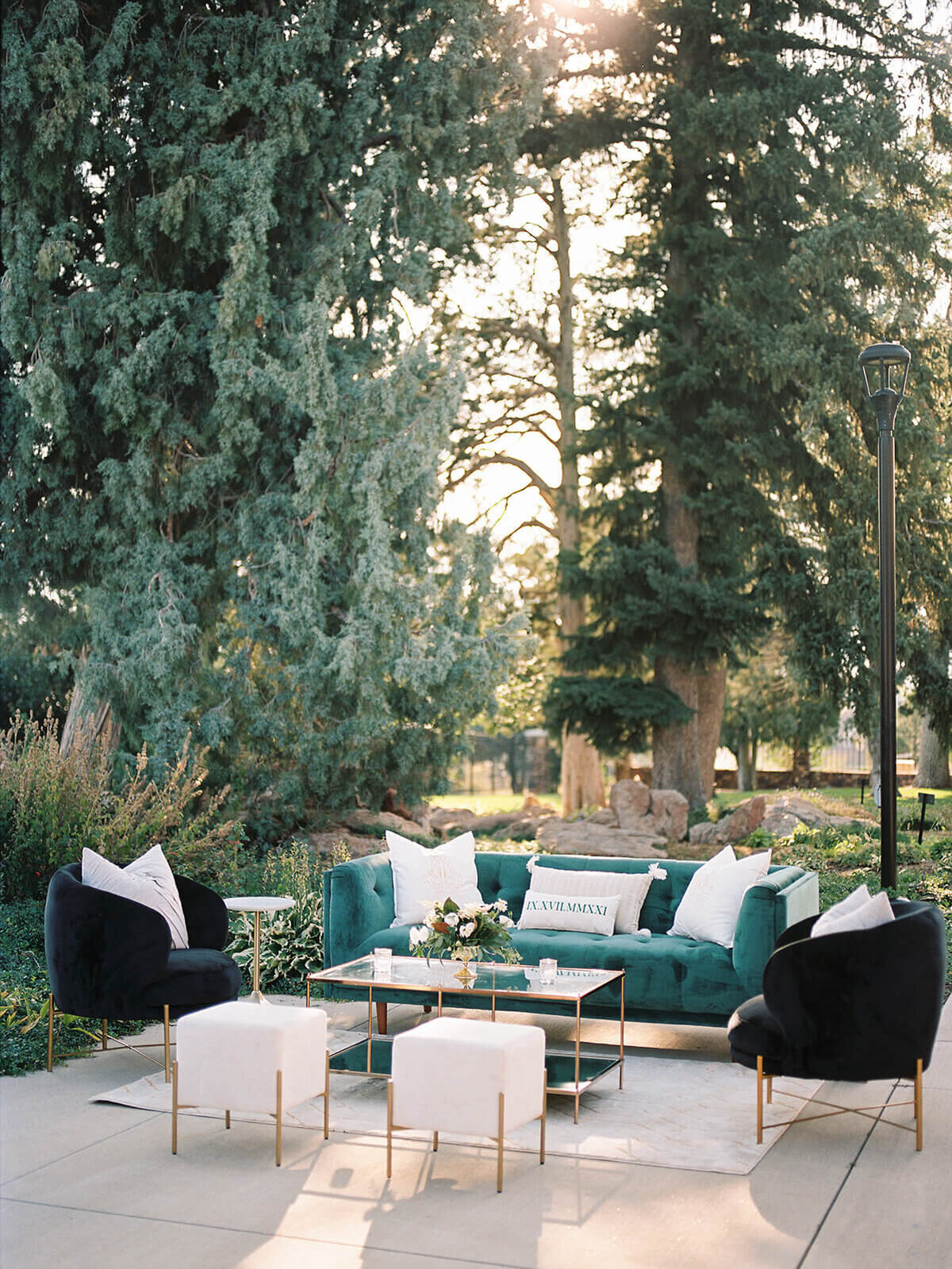 Outdoor patio seating at a Colorado wedding