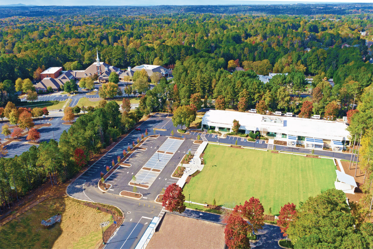 Aerial View of Campus and Church Photoshop