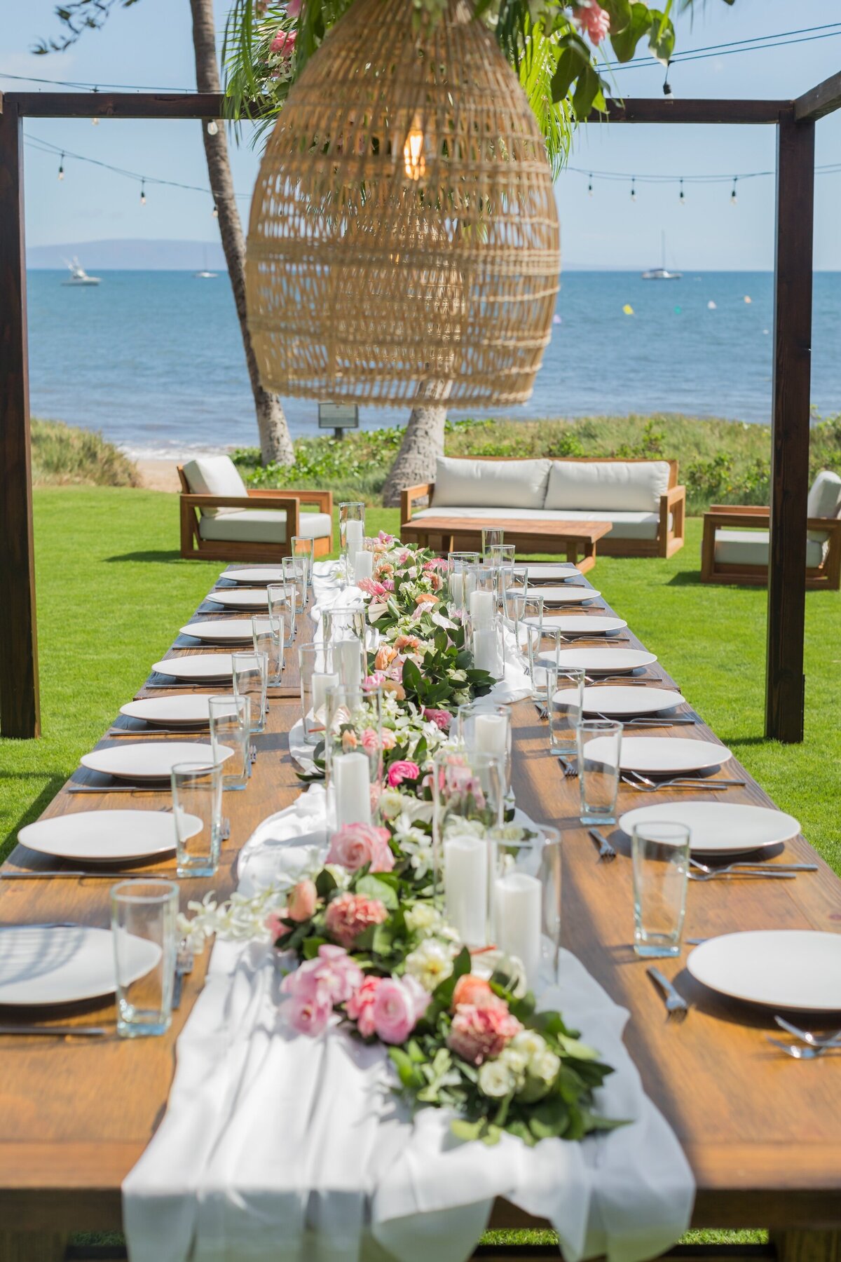 Maui wedding photography detail shots of table decor with place settings