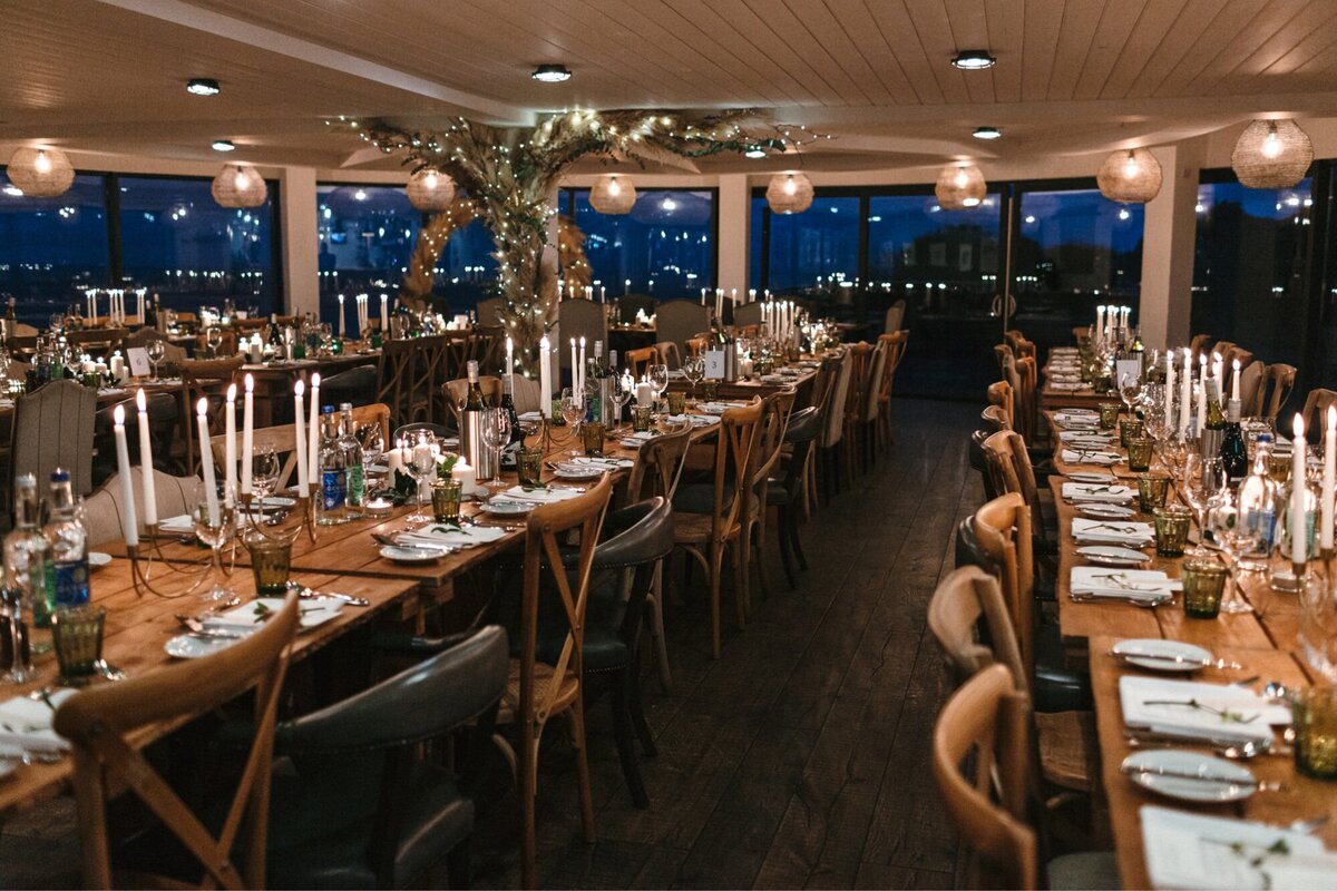 Wedding breakfast at Gara Rock winter wedding set up 