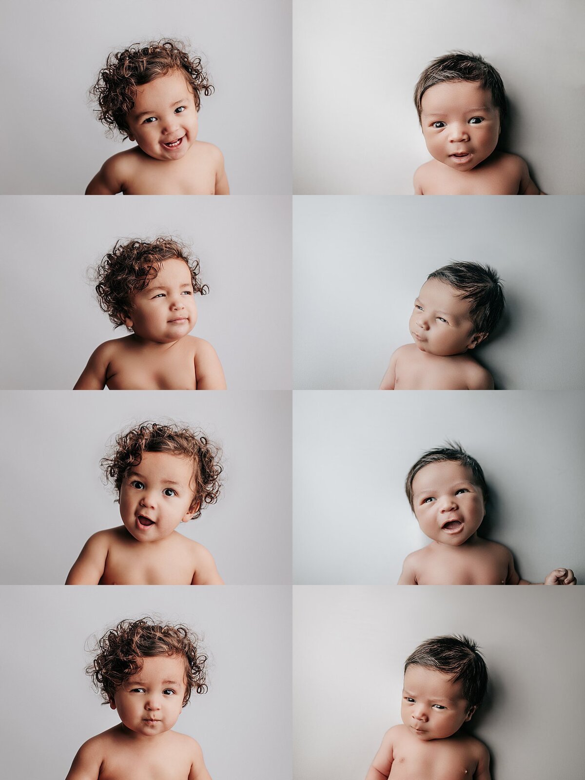 Baby laughing in natural light during playful studio milestone shoot