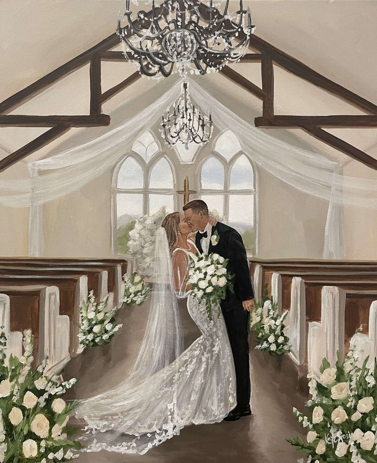 painting of bride and groom
