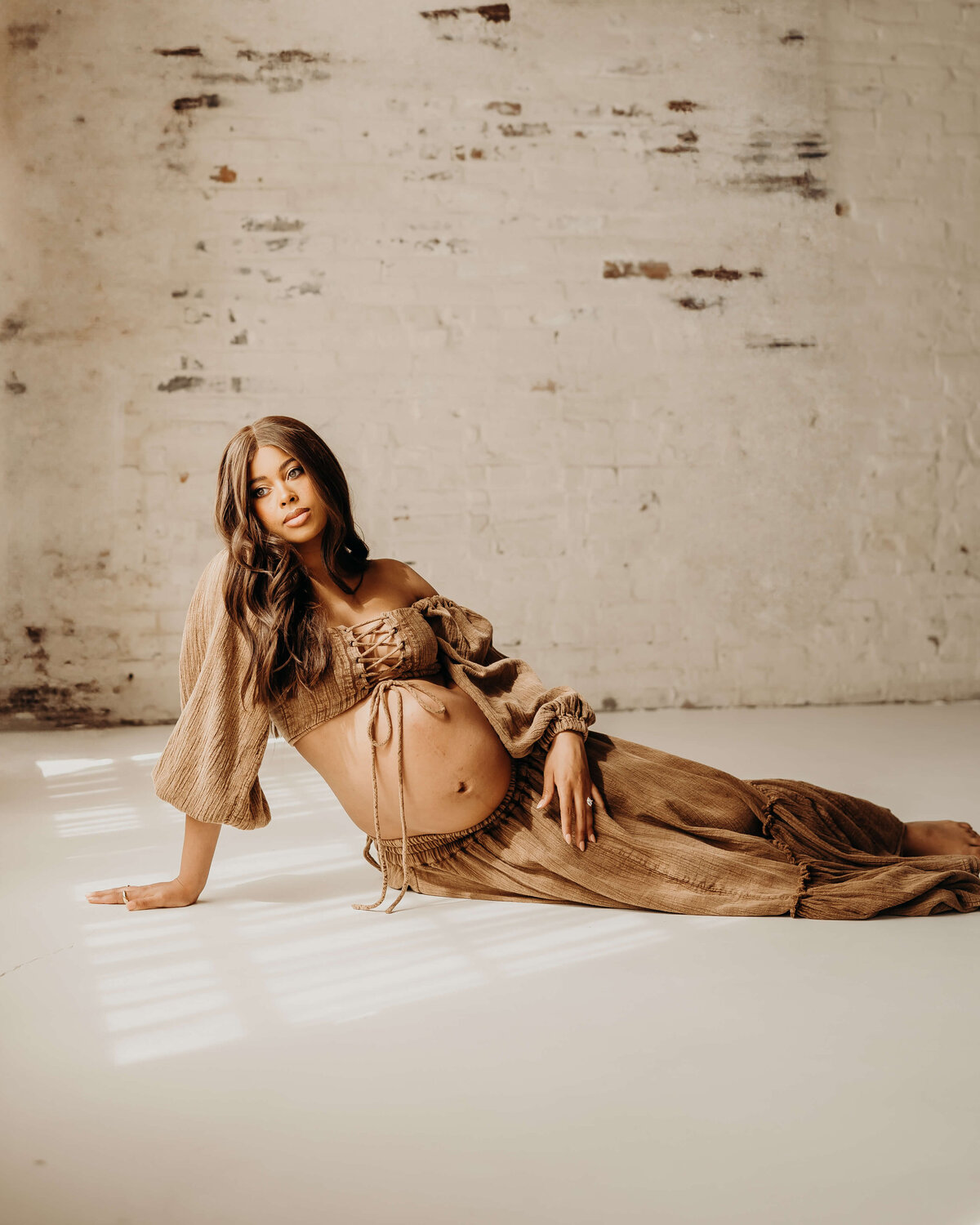 brown denim maternity two piece dress
