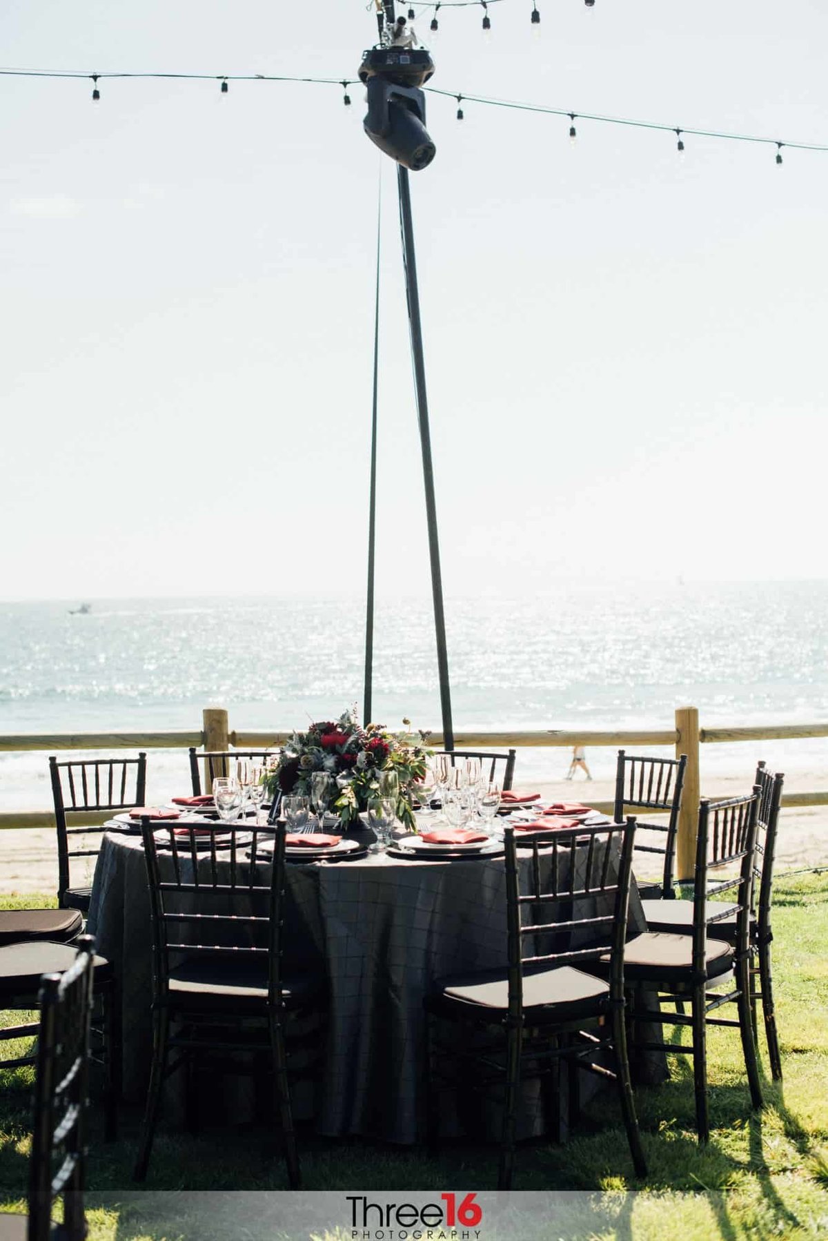 Wedding Reception Table setup overlooking the ocean