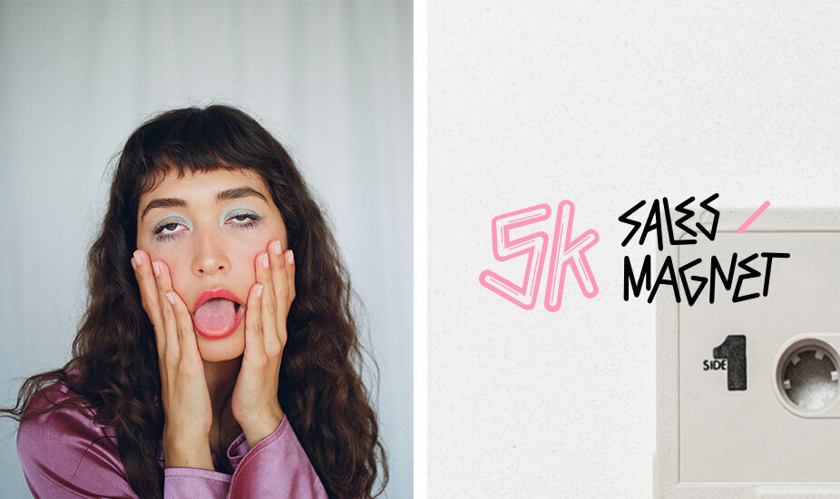 5k sales magnet logo next to rylee sai making a funny face