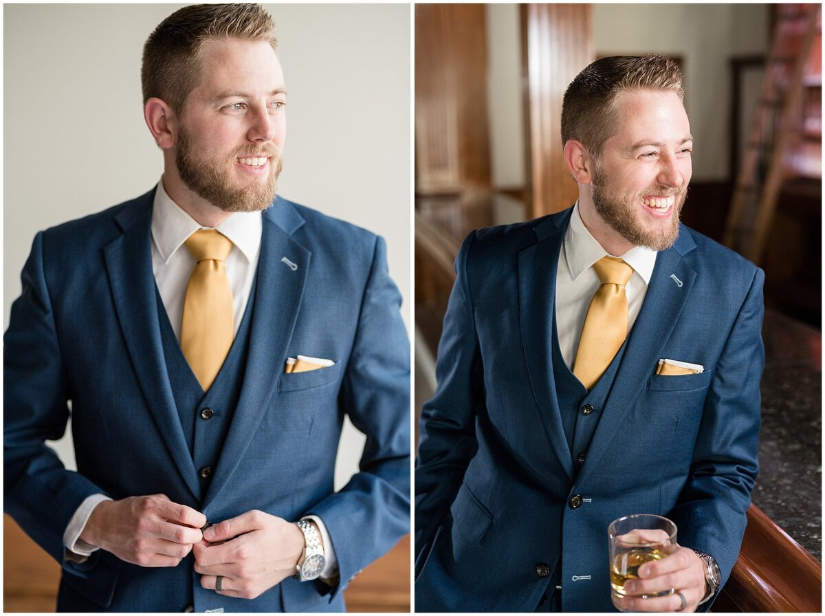 Groom portraits in the Great Room at Talia Event Center