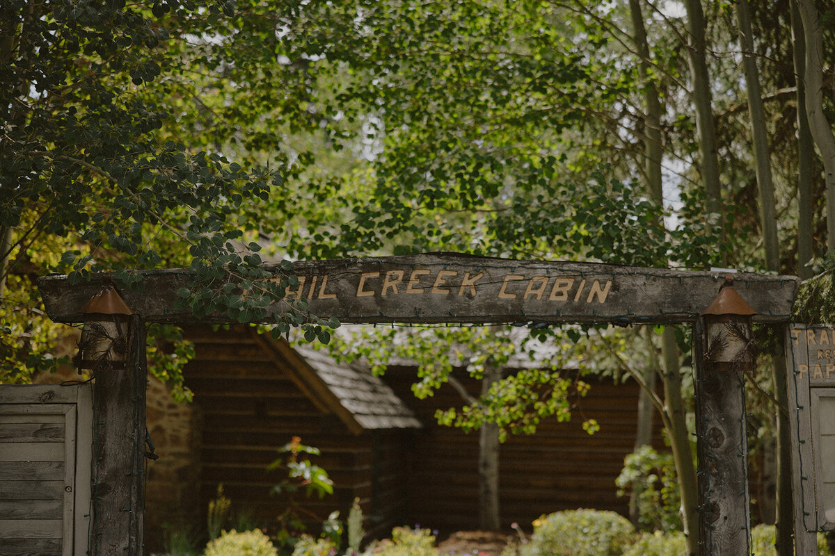 Trail Creek Cabin welcome sign