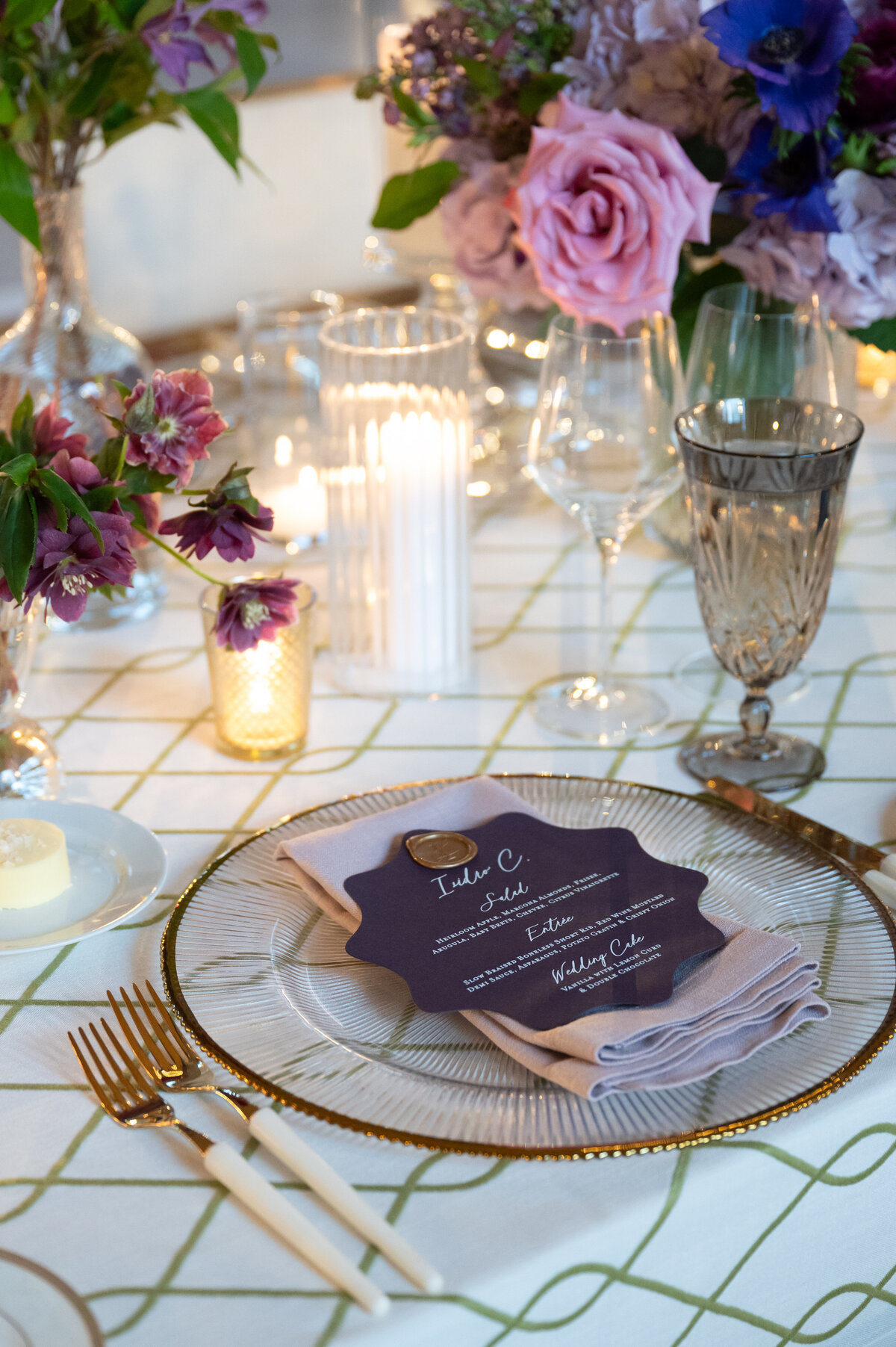 Navy, purple and lavender wedding details for a luxury wedding in Dallas