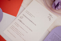 fallback shared on Invalid Date | Ivory and wheat wedding invitations with contemporary font design and monogram with coup...