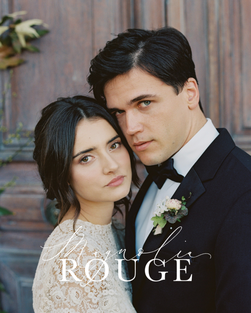 Kohnur bride with soft natural makeup, nude lipstick, and subtle eye shadow in lace gown, romantic outdoor editorial wedding theme featured on Magnolia Rouge