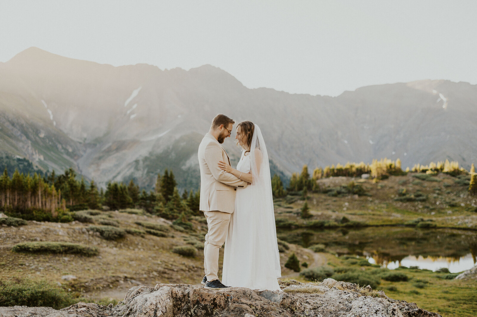 Couple having their first dance during their Ouray elopement at Yankee Boy Basin.