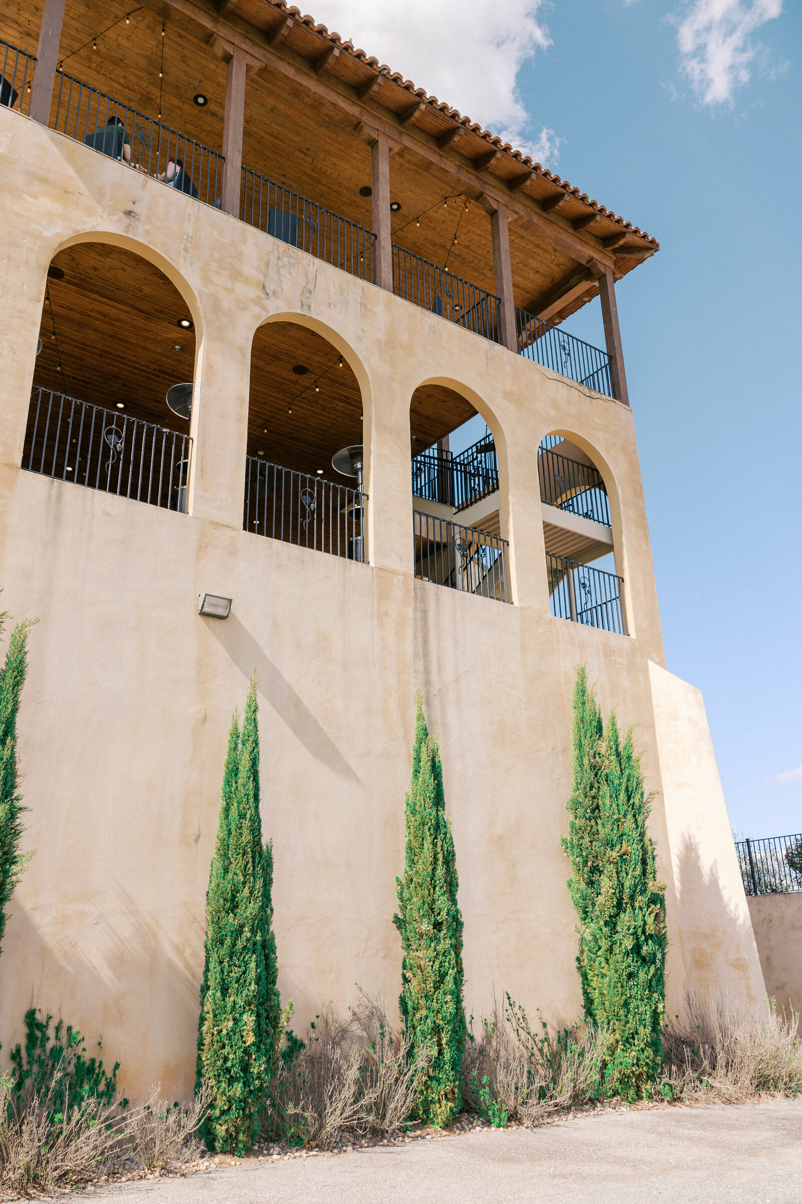 Outside of Montaluce Winery with stone walls and Tuscan Italian design
