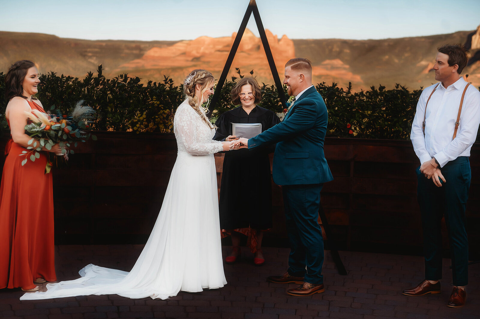 Bride & Groom exchange vows during their Elopement in Sedona, AZ.