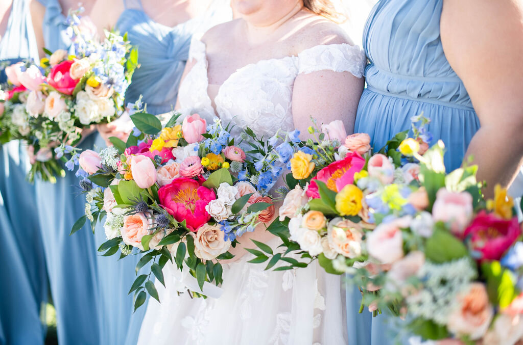 colorful wedding party bouquets