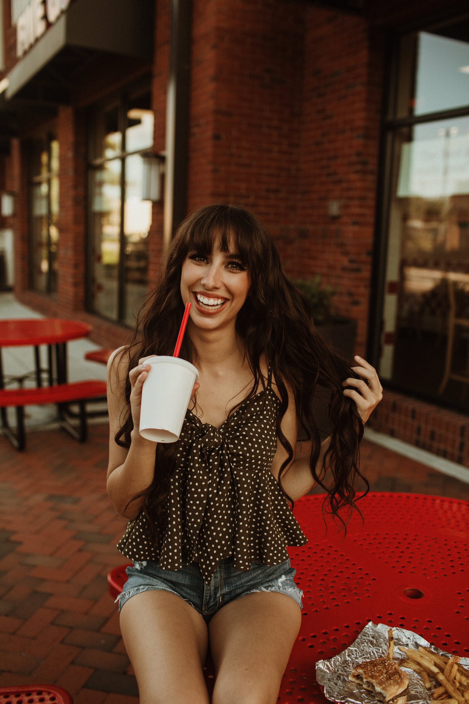 playing with hair and drank