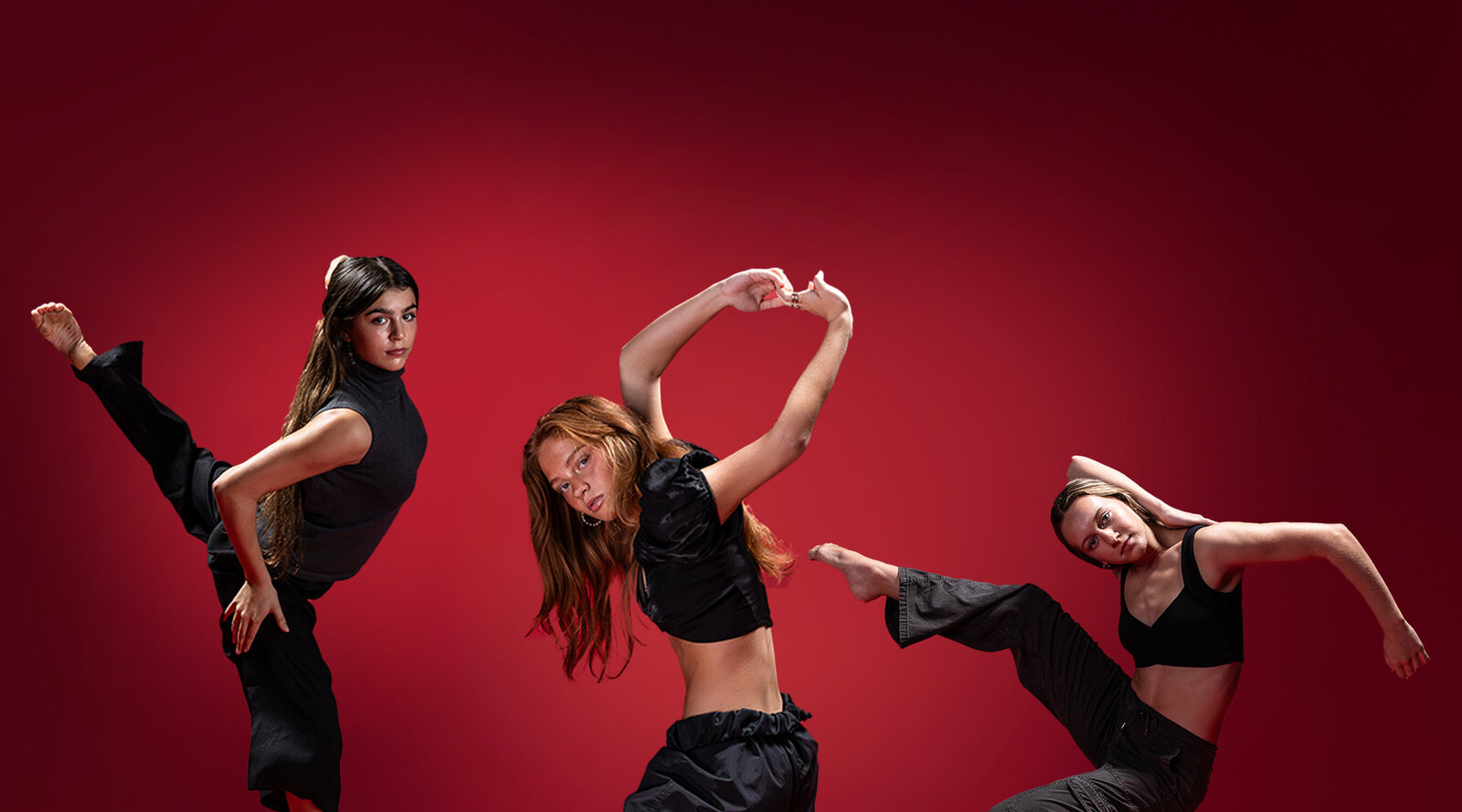 three female dancers with bright background