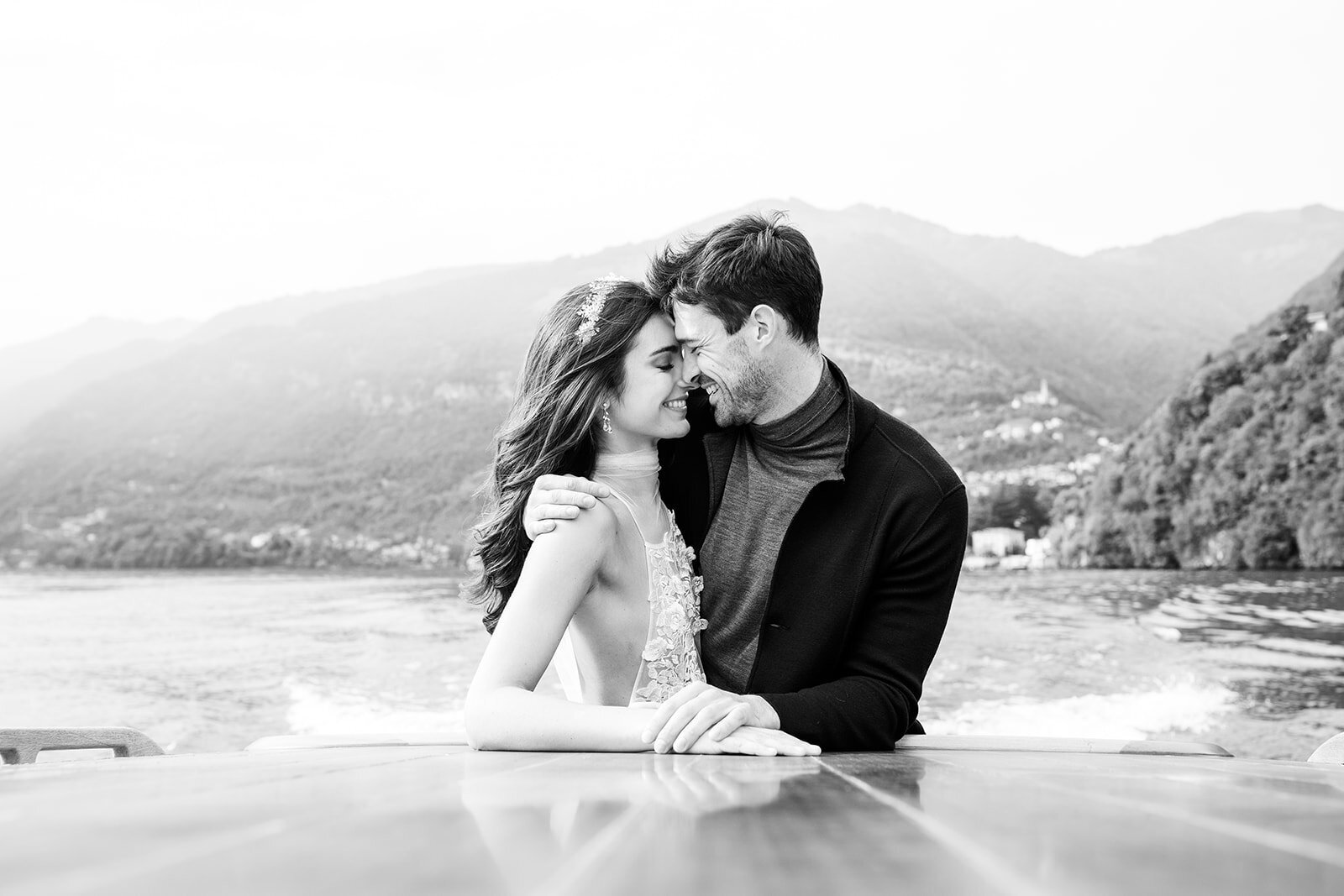 Boat engagement session on Lake Como Italy photographed by Lake Como wedding photographer Amy Mulder Photography