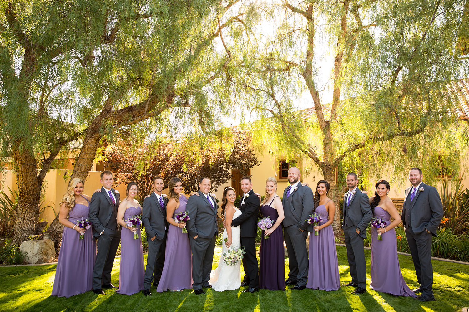 lilac and purple bridesmaids dress and bridal party